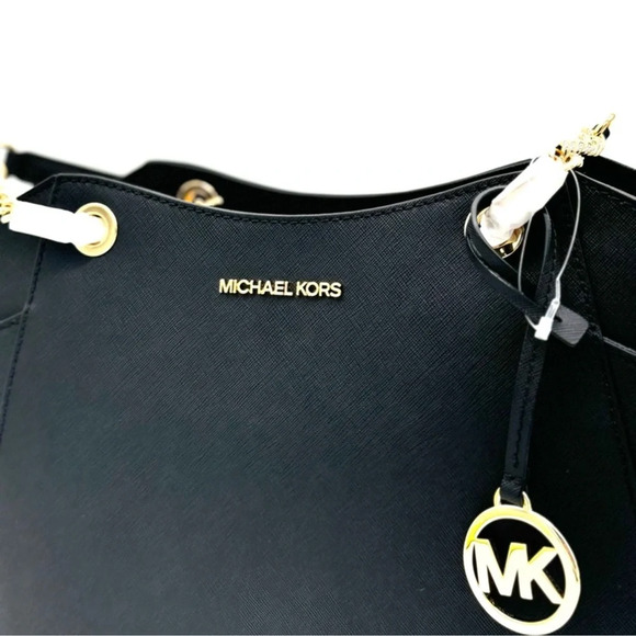 Michael Kors Jet Set Travel Large Chain Shoulder Tote Bag Black/Gold - Picture 4 of 12